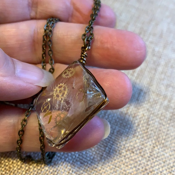 Boho Unique Dandelion gear Necklace Handmade - Picture 6 of 11